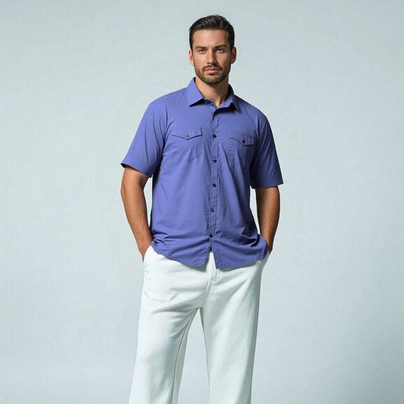 CALVIN KLEIN Men's Short Sleeve Button-Front Shirt size XL/ TG - Picture 1 of 8